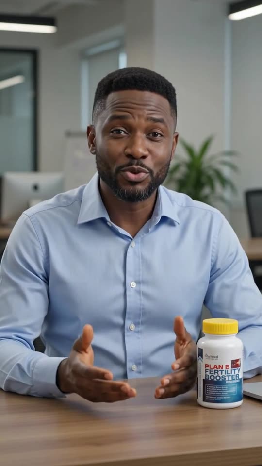 Presenter at an office desk beside a PLAN B bottle