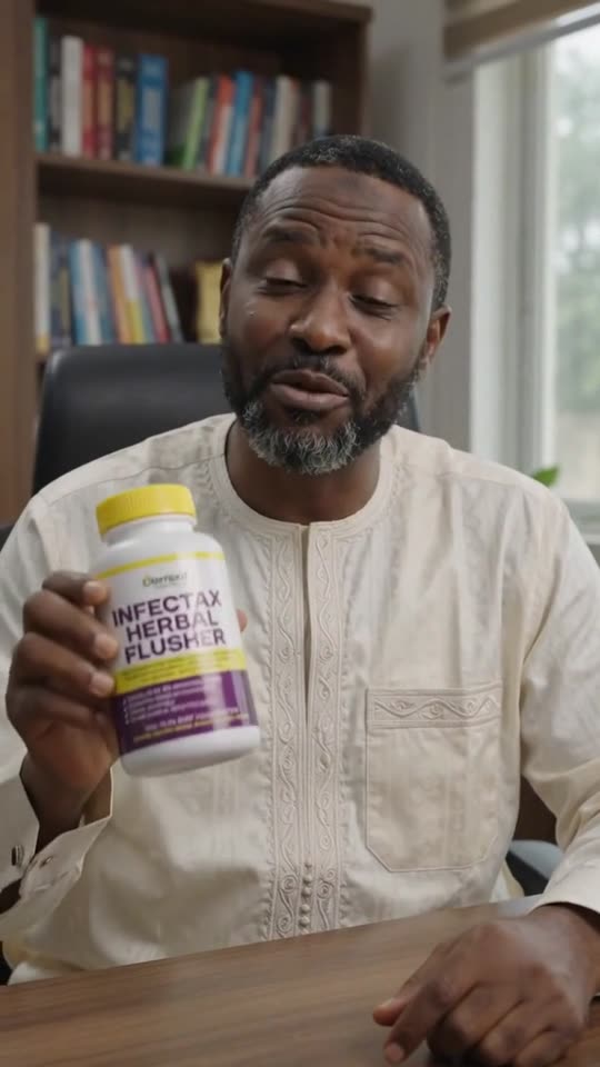 Older presenter in a study holding an INFECTAX bottle